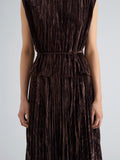 Proenza Schouler Detail image of model wearing Lyra Top in Crushed Velvet in Coffee