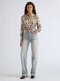 Proenza Schouler Front full length image of model wearing Ansel Top in Printed SoftTwill in Acid Multi