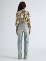 Proenza Schouler Back full length image of model wearing Ansel Top in Printed SoftTwill in Acid Multi