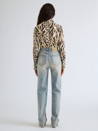 Proenza Schouler Back full length image of model wearing Ansel Top in Printed SoftTwill in Acid Multi