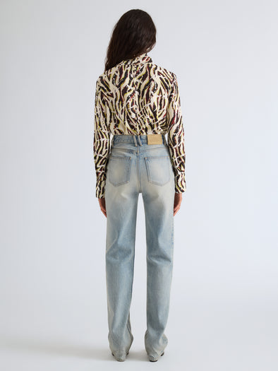 Proenza Schouler Back full length image of model wearing Ansel Top in Printed SoftTwill in Acid Multi