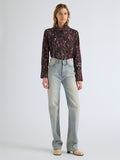 Proenza Schouler Front full length image of model wearing Ansel Top in Printed SoftTwill in Coffee Multi