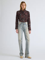 Proenza Schouler Front full length image of model wearing Ansel Top in Printed SoftTwill in Coffee Multi