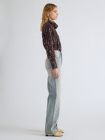 Proenza Schouler Side full length image of model wearing Ansel Top in Printed SoftTwill in Coffee Multi