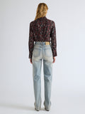 Proenza Schouler Back full length image of model wearing Ansel Top in Printed SoftTwill in Coffee Multi