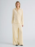 Proenza Schouler Front full length image of model wearing Madi Top in Crushed Velvet in Pale Lemon