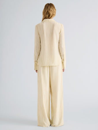 Proenza Schouler Back full length image of model wearing Madi Top in Crushed Velvet in Pale Lemon