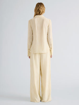 Proenza Schouler Back full length image of model wearing Madi Top in Crushed Velvet in Pale Lemon