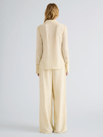 Proenza Schouler Back full length image of model wearing Madi Top in Crushed Velvet in Pale Lemon