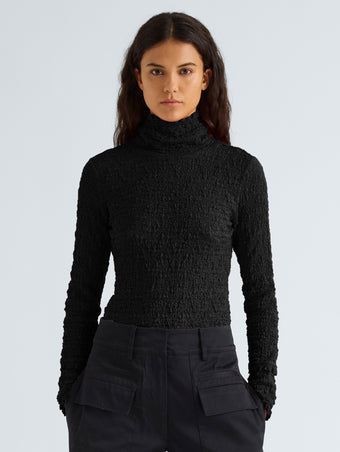 Proenza Schouler Front cropped image of model wearing Harriet Top in Jersey Jacquard in Black