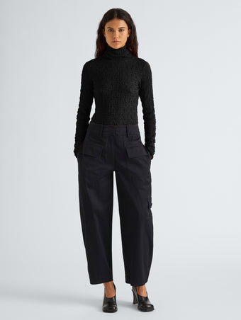 Proenza Schouler Front full length image of model wearing Harriet Top in Jersey Jacquard in Black