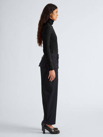 Proenza Schouler Side full length image of model wearing Harriet Top in Jersey Jacquard in Black