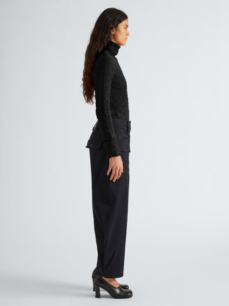 Proenza Schouler Side full length image of model wearing Harriet Top in Jersey Jacquard in Black