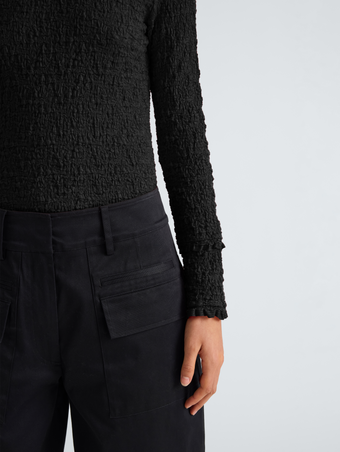 Proenza Schouler Detail image of model wearing Harriet Top in Jersey Jacquard in Black