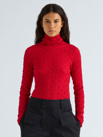 Proenza Schouler Front cropped image of model wearing Harriet Top in Jersey Jacquard in Red