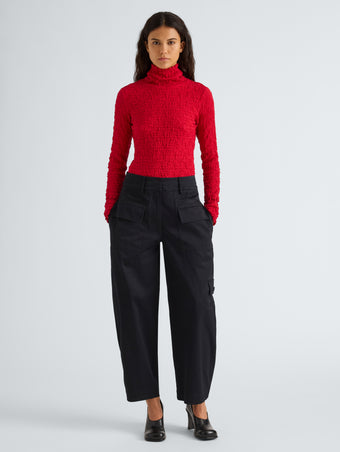 Proenza Schouler Front full length image of model wearing Harriet Top in Jersey Jacquard in Red