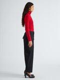 Proenza Schouler Side full length image of model wearing Harriet Top in Jersey Jacquard in Red