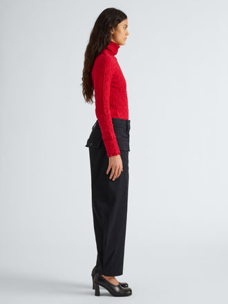 Proenza Schouler Side full length image of model wearing Harriet Top in Jersey Jacquard in Red