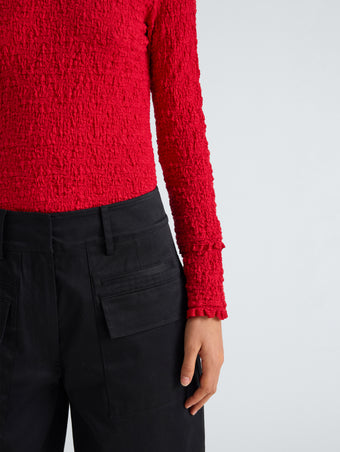 Proenza Schouler Detail image of model wearing Harriet Top in Jersey Jacquard in Red