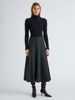 Proenza Schouler Front full length image of model wearing Heidi Skirt in Stretch Cotton in Dark Green