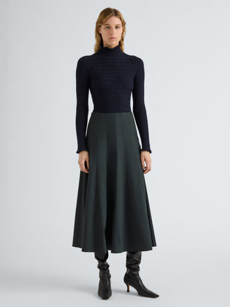 Proenza Schouler Front full length image of model wearing Heidi Skirt in Stretch Cotton in Dark Green