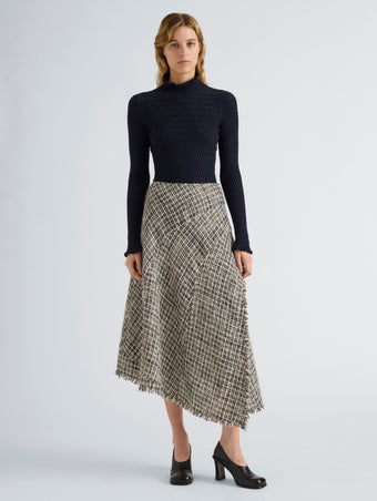 Proenza Schouler Front full length image of model wearing Layne Skirt in Tweed in Black White