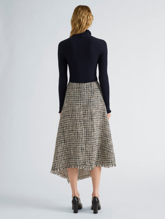 Proenza Schouler Back full length image of model wearing Layne Skirt in Tweed in Black White