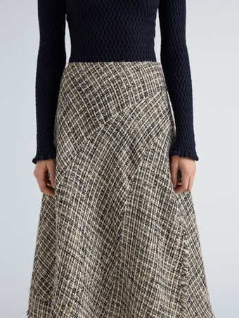 Proenza Schouler Detail image of model wearing Layne Skirt in Tweed in Black White