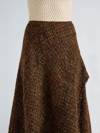 Proenza Schouler Detail image of model wearing Layne Skirt in Tweed in Henna Multi