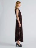 Proenza Schouler Side full length image of model wearing Daphne Skirt in Crushed Velvet in Coffee