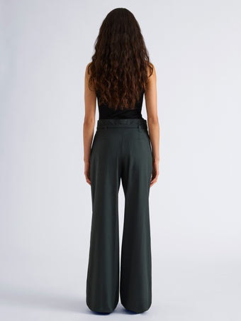 Proenza Schouler Back full length image of model wearing Raver Pant in Stretch Cotton in Dark Green