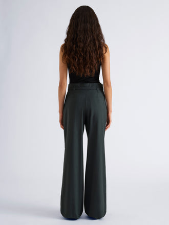 Proenza Schouler Back full length image of model wearing Raver Pant in Stretch Cotton in Dark Green