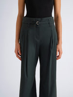 Proenza Schouler Detail image of model wearing Raver Pant in Stretch Cotton in Dark Green