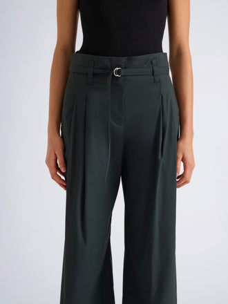 Proenza Schouler Detail image of model wearing Raver Pant in Stretch Cotton in Dark Green
