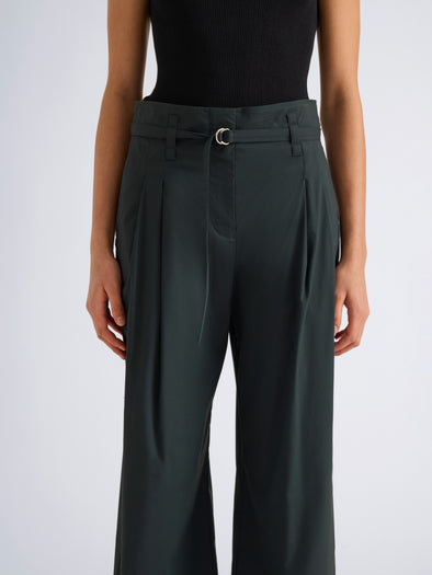 Proenza Schouler Detail image of model wearing Raver Pant in Stretch Cotton in Dark Green