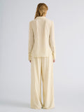 Proenza Schouler Back full length image of model wearing Meadow Pant in Crushed Velvet in Pale Yellow
