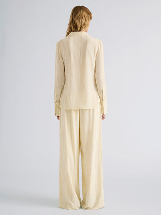 Proenza Schouler Back full length image of model wearing Meadow Pant in Crushed Velvet in Pale Yellow