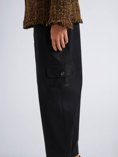 Proenza Schouler Detail image of model wearing Talla Pant in Cotton Twill in Black