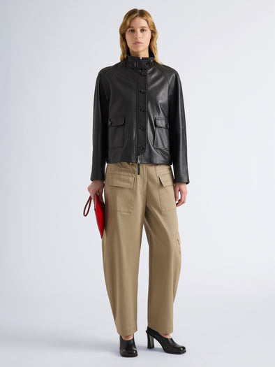 Proenza Schouler Front full length image of model wearing Talla Pant in Cotton Twill in Wood