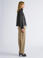 Proenza Schouler Side full length image of model wearing Talla Pant in Cotton Twill in Wood