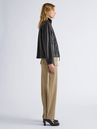 Proenza Schouler Side full length image of model wearing Talla Pant in Cotton Twill in Wood
