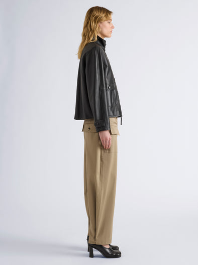 Proenza Schouler Side full length image of model wearing Talla Pant in Cotton Twill in Wood