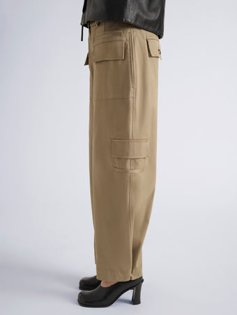 Proenza Schouler Detail image of model wearing Talla Pant in Cotton Twill in Wood