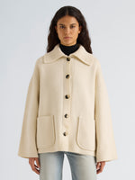 Proenza Schouler Front cropped image of model wearing Nelly Jacket in Melange Merino in White