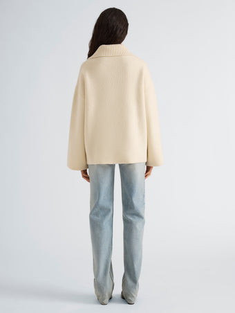 Proenza Schouler Back full length image of model wearing Nelly Jacket in Melange Merino in White