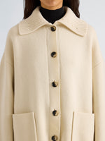 Proenza Schouler Detail image of model wearing Nelly Jacket in Melange Merino in White