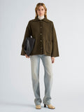 Proenza Schouler Front full length image of model wearing Nelly Jacket in Melange Merino in Olive