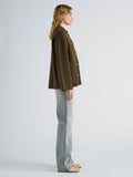 Proenza Schouler Side full length image of model wearing Nelly Jacket in Melange Merino in Olive