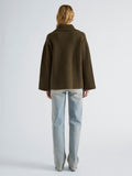 Proenza Schouler Back full length image of model wearing Nelly Jacket in Melange Merino in Olive