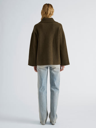 Proenza Schouler Back full length image of model wearing Nelly Jacket in Melange Merino in Olive